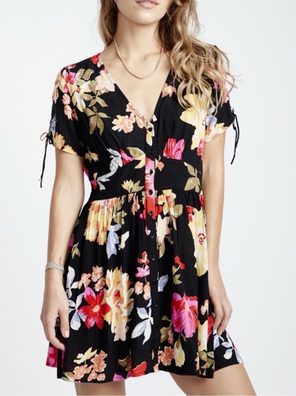 Billabong Black Dress with Pink, Yellow & Blue Floral Print